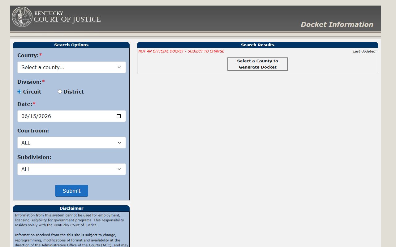 Kentucky docket portal for Scott County court records after arrest